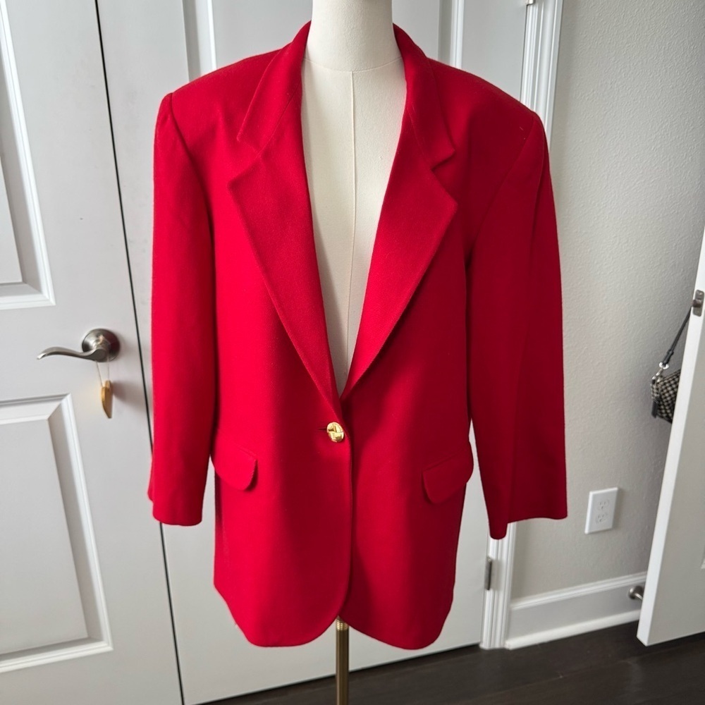 Vintage Giraffe Red Wool Women's Blazer XL